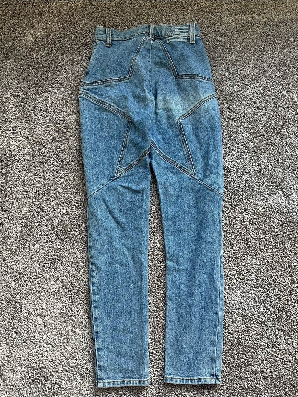 REVICE Blue High-Waist Straight Leg Star Jeans with Geometric Seams